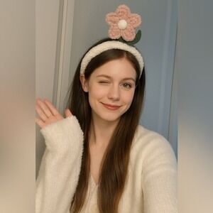 Fluffy White Headband with Pink and Green Accents‎ new